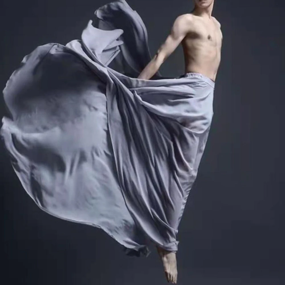 New Gray Boy Men Maximum Hem Skirt Costume Classical Dance Practice Skirts Chiffon Folk Dance Genderless Adult Photo Long Skirt