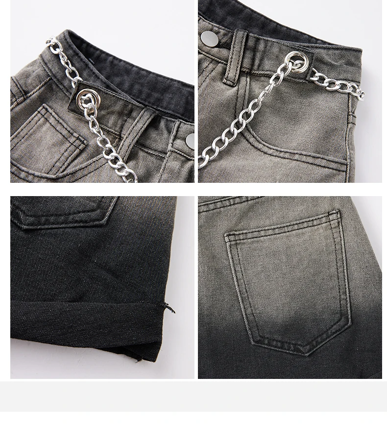 Denim Shorts Women's Gradient Gray Spring and Summer Washed Cotton Thin Zipper New High Waist A- line Slimming Wide Leg Straight