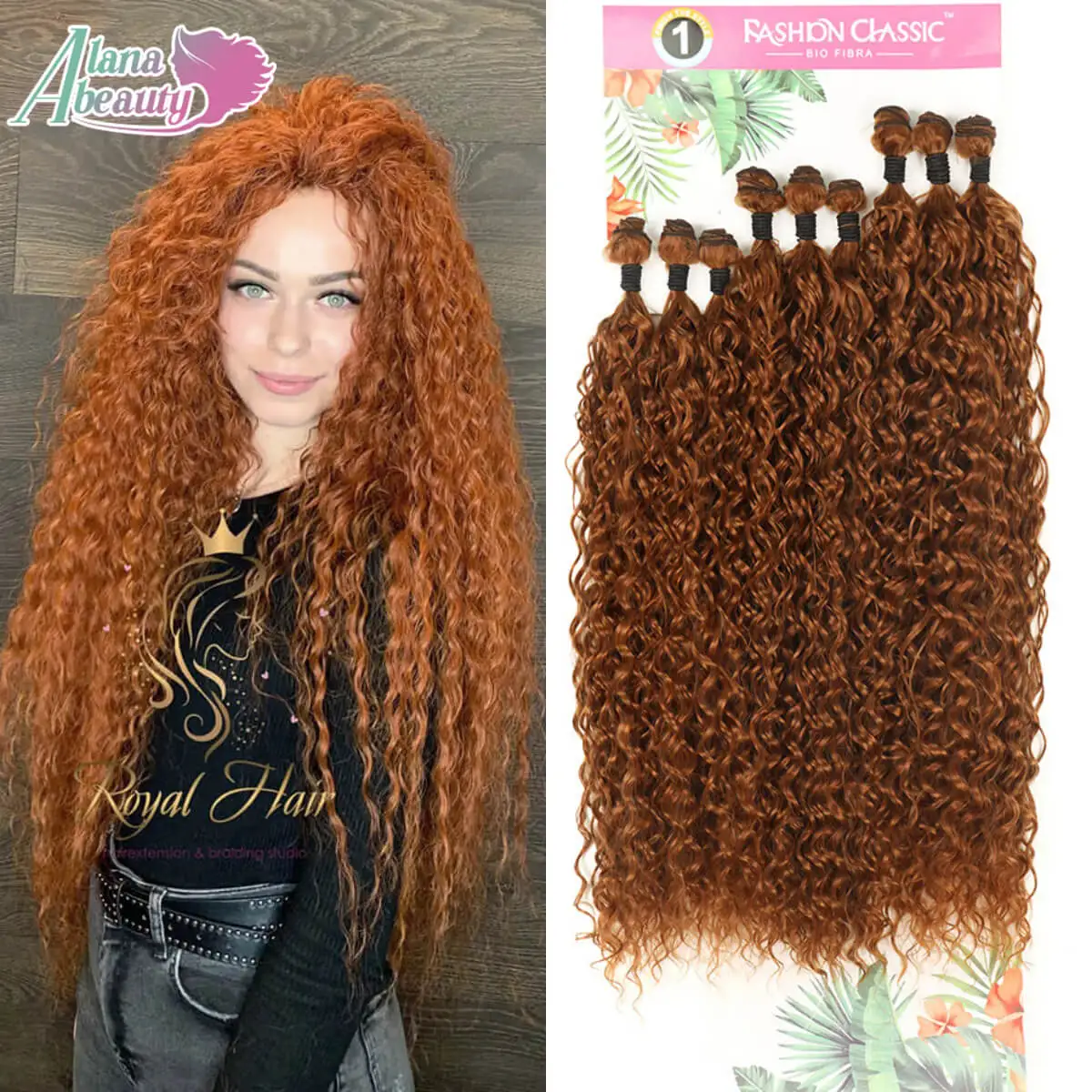 Alana-extensiones-de-cabello-rizado-Natural-sint-tico-largo-mechones-de ...