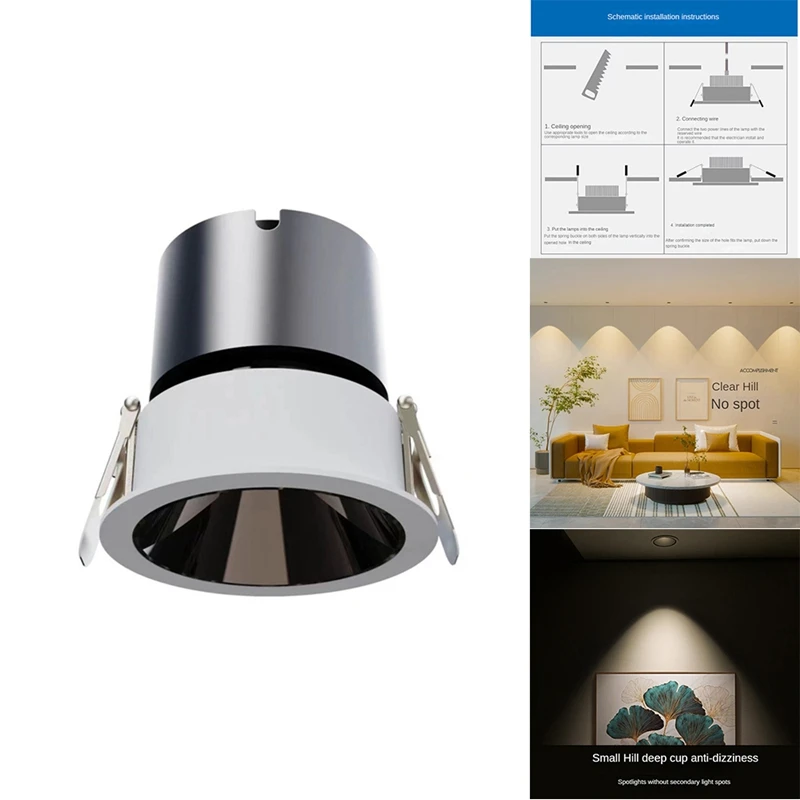 1 Set Anti-Glare LED Spotlight Dimmable Recessed Downlight 7W Aluminum Dining Room Shop Office Bedroom Lighting 3500K