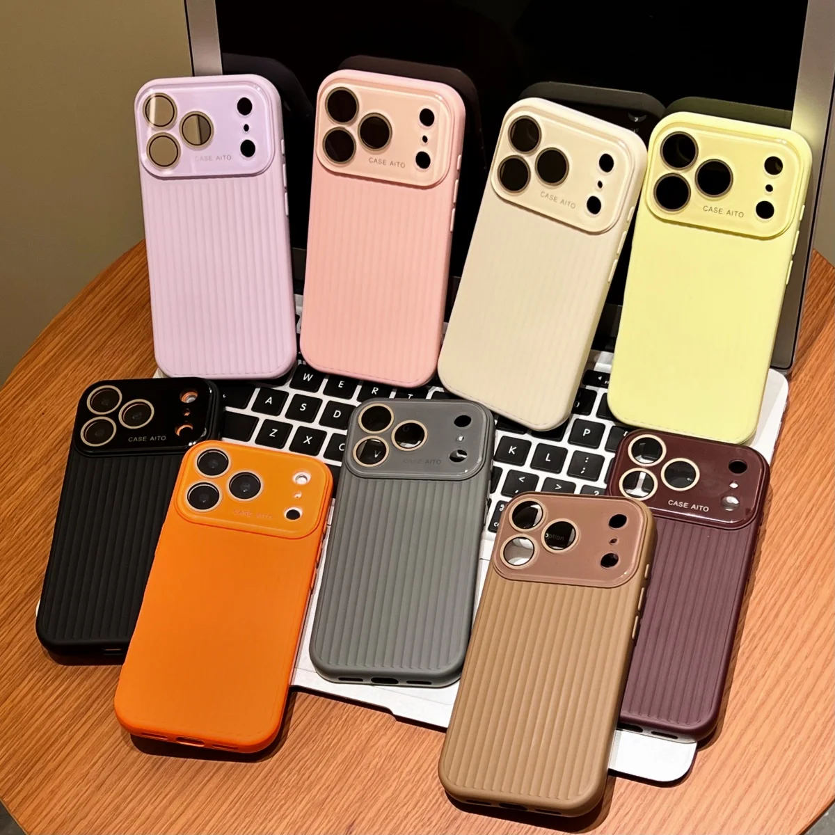 Corrugated Stripe Pattern Shockproof Phone Case with Large Window Camera Lens Protection