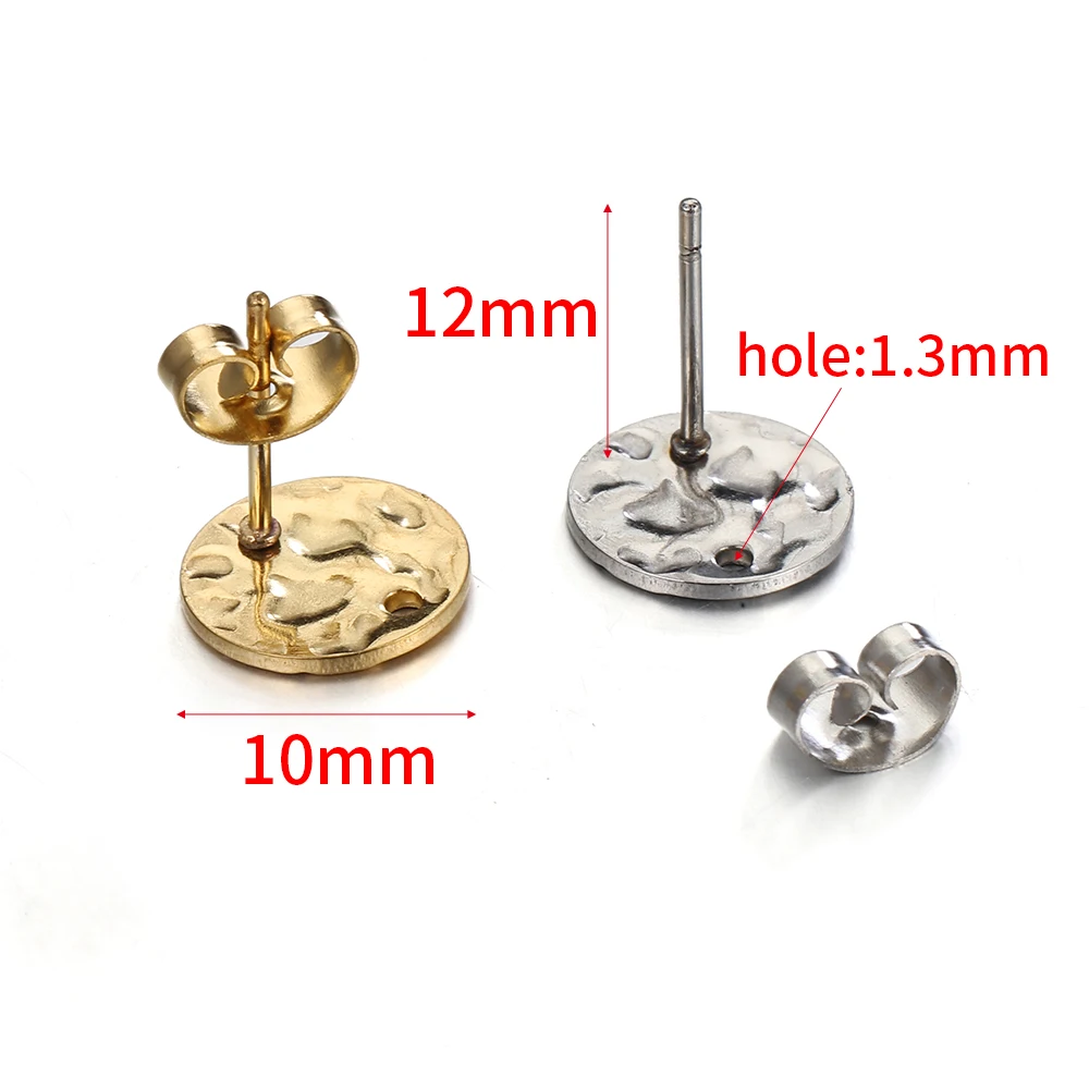 Gold Color Stainless Steel Blank Earring Studs Base Pins With Earring Plug Ear Back For DIY Jewelry Making Findings 10pcs/lot