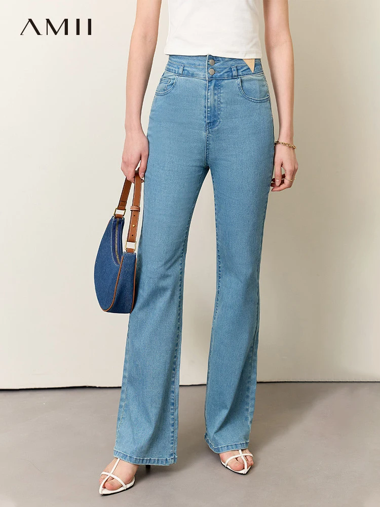 

AMII Minimalism 2023 Summer New Women's Jeans Straight Cotton High Waist Denim Pants Slim Chic Female Long Pantalones 12342556