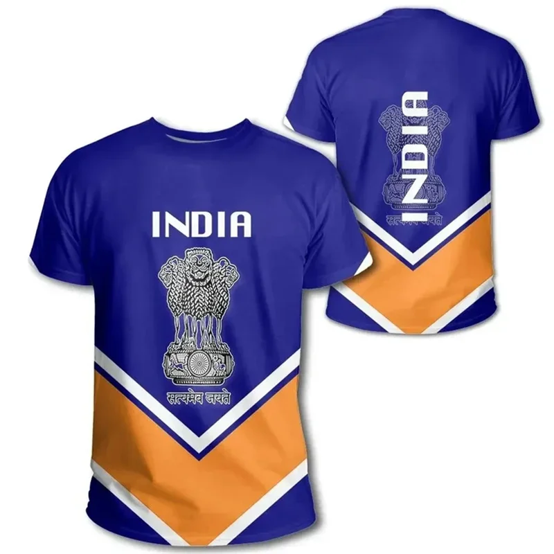 

New Summer 3D India National Flag Print T Shirt India Coat Of Arms Graphic T-shirts For Men Kid Fashion Streetwear Short Sleeves