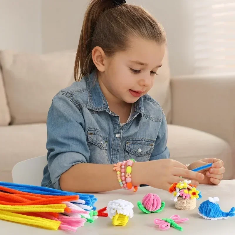 Colorful Twisting Bar Chenille Fluffy Pipe Cleaners Stems Plush Stick 500/10pcs DIY Tinsel Rod Strips Kids Art Educational Toys
