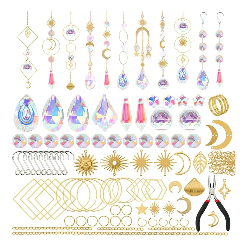 200 Pcs Crystal Suncatcher,Sun Catchers With Crystals,Craft Kits For Adults, With Rainbow Maker, Prism, Pendants 5