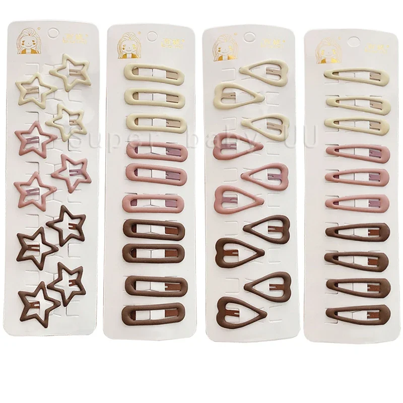 

10pcs Kids Mini Snap Hair Clips Cute Coffee Color Girls Hairpins Star Drop Hairpins Click Clack Baby Toddler Hair Accessories