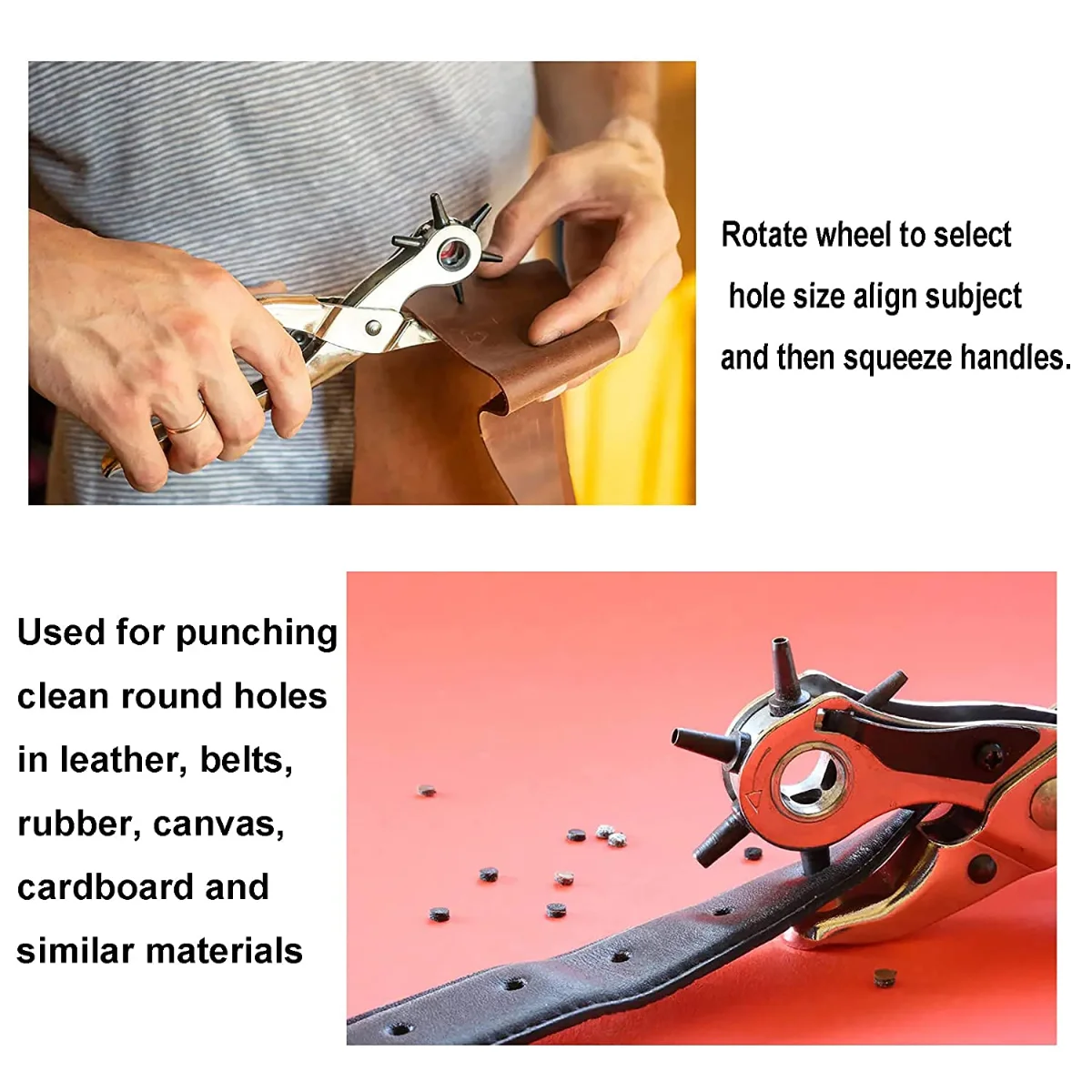 Leather Hole Punch,9 Belt Hole Puncher for Leather Heavy Duty, 6 Size  Revolving Leather Belt Hand Hole Puncher