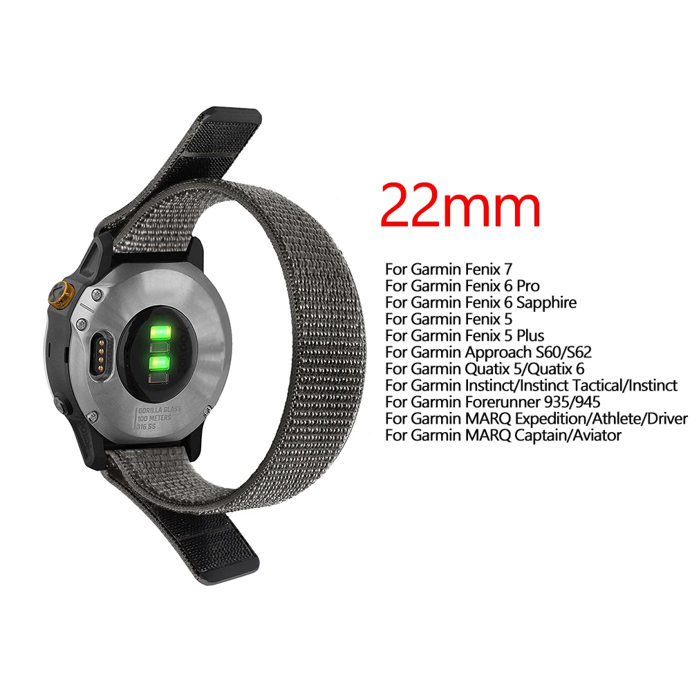 Bracelet de montre en nylon pour Garmin Fenix 7x 6x Pro 7 7s 6 6s 5x 5 5s  Plus / venu 2 Plus