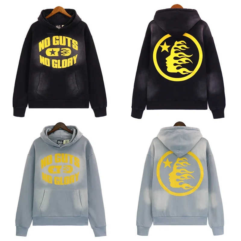 

Hellstar Flame Hoodie Men Women Vintage Washed Hip-Hop Sweatshirts Pullovers