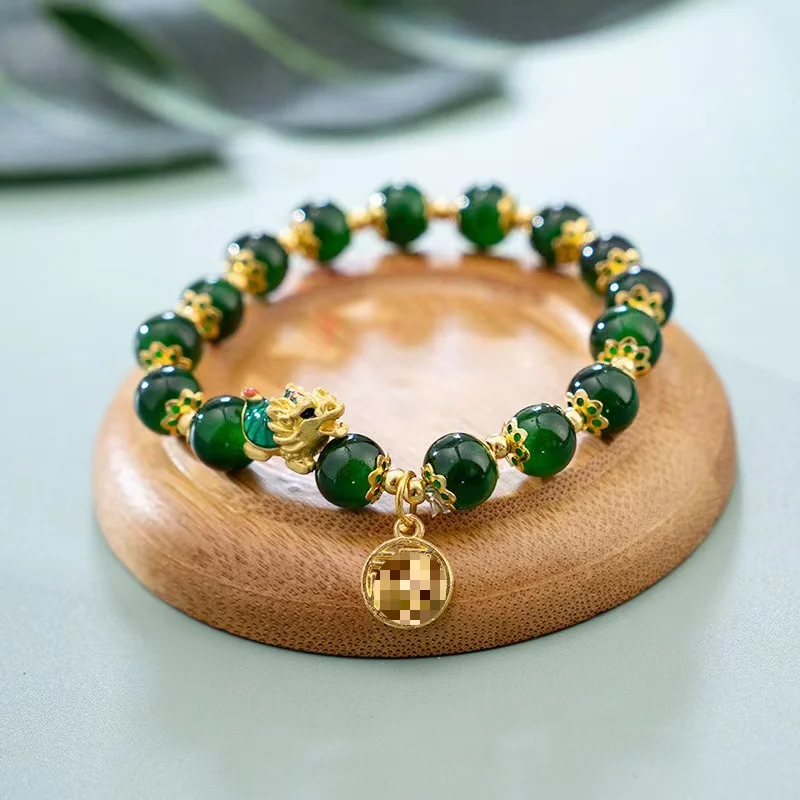 2024 Dragon Année Primordiale Année National Vent Chanceux Marque Dragon Tortue Bracelet Vente Chaude Polyvalent Rouge et Vert Agate Couple Meilleur Ami Cadeau_voghion.com
