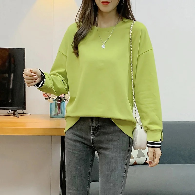 ZOUXO Sweatshirt Women 2022 Spring Autumn New Fashion K-pop Sweatshirt Loose O-neck Long Sleeve Stitching Clothes