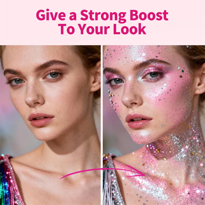 Pink Sparkling Glitter Gel Stick for Face and Body - High-Gloss Shine and Bright Makeup