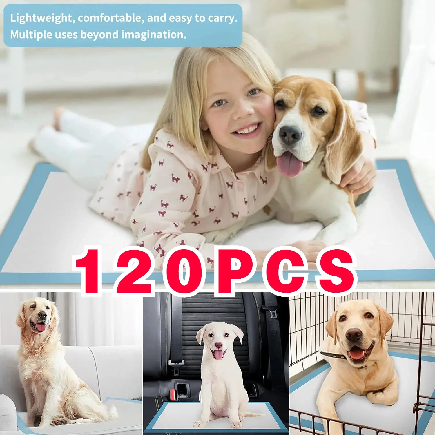 초흡수성 애완 동물 기저귀, 강아지 훈련, 소변 패드, 일회용 건강 기저귀, 고양이 개 기저귀, 속건성 표면 매트, 120 개