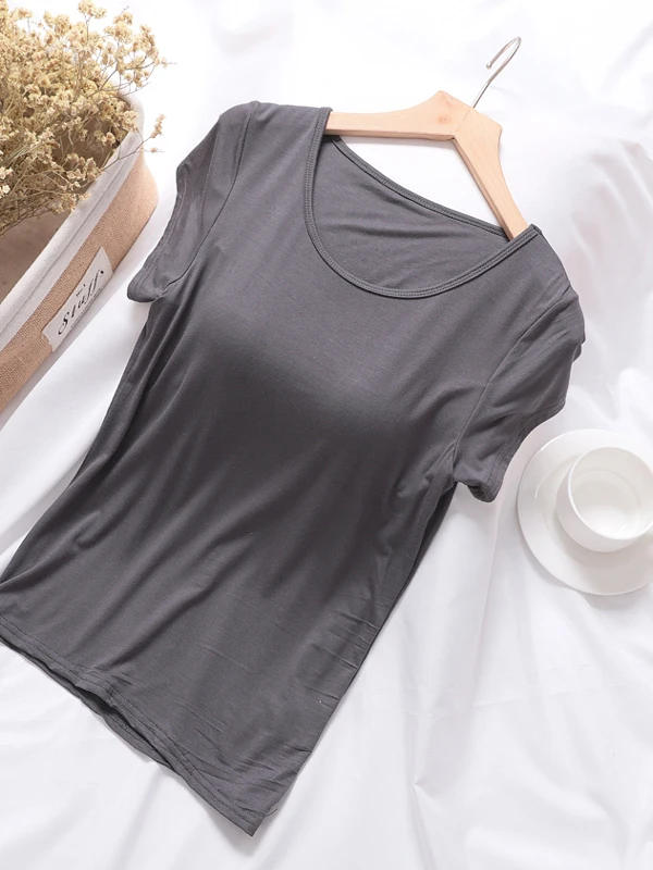 Summer Modal Cotton Ladies T-Shirt Chest Pad Home Clothes No Bra Large Size Loose Comfortable Spring Summer Casual Home