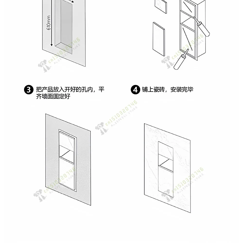 Hidden 304 Stainless Steel Trash Can Built-in Tile Mounted Toilet Niche Bathroom