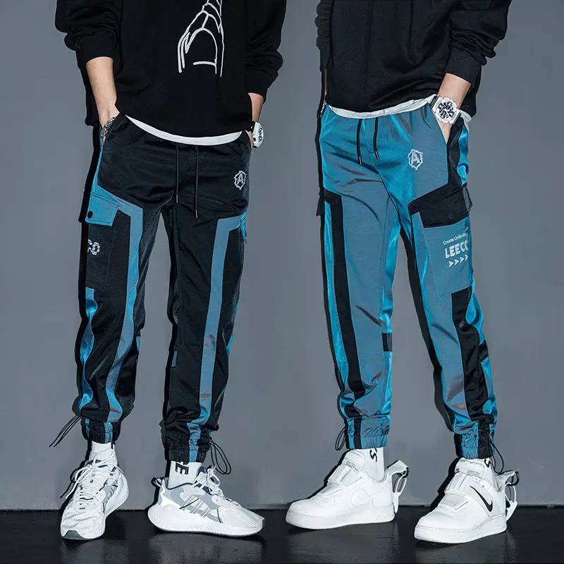 Cargo Pants Hip Hop Streetwear Joggers Pants Men Student Casual Cargo Pant Trousers High Street Elastic Waist Loose Laser Harem Pant Boys Military Cargo Pants Men Casual Pants