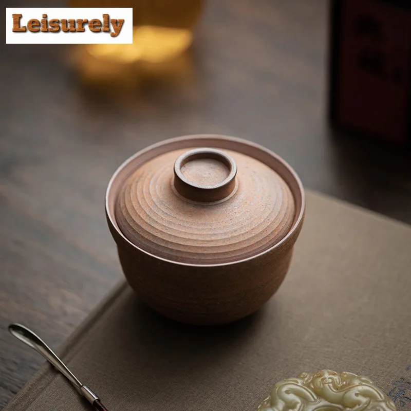 100ml Old Rock Clay Waist Gaiwan Luxury Tea Tureen Tea Bowl With Lid Kit Tea Brewing Cover Bowl Chinese Tea Set Decoration Craft