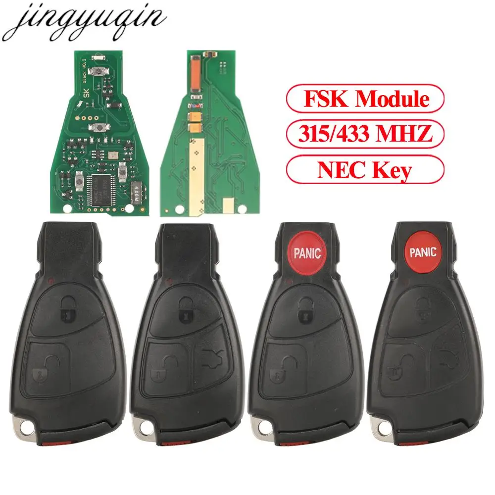Jingyuqin Remote Car Alarm NEC Full Key Fob 433Mhz FSK For Mercedes Benz B C E ML S CLK CL 1996 1997 1998 1999 2000 2001-2005 3buttons smart remote key keyless fob for mercedes benz after 2000 nec