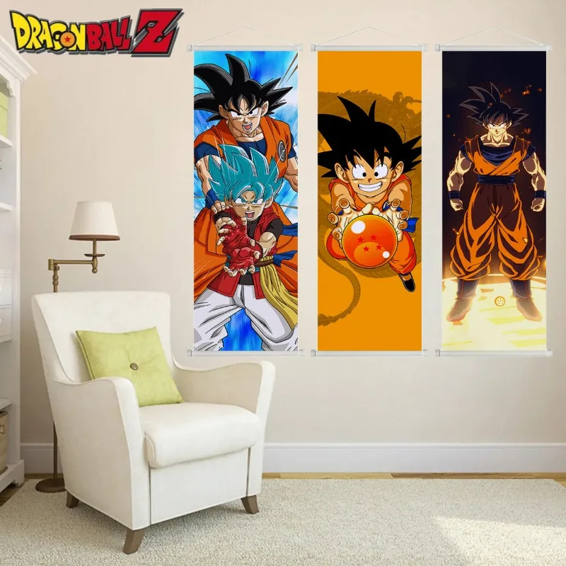 Dragon Ball Vintage Canvas Paint Anime Figure Goku Super Saiyan Scroll Canvas Wall Hanging Home Decor Wall Art Room Decoration