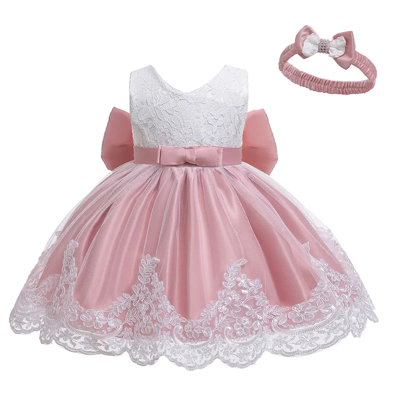 Abito da bambina per neonato, abito da principessa + copricapo per bambino, primo anno, compleanno, matrimonio, battesimo, abito da festa infantile - immagine 2