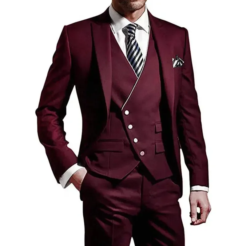 thumbnail image 1 of Trajes para hombres Disfraces de alta calidad 2024 Blazer Chaleco y pantalones 3 piezas Vestido de noche de negocios de boda Conjunto de traje de hombre de corte entallado, 1 of 5