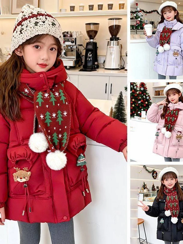 여아용 빨간색 두꺼운 면 재킷 크리스마스 패션 겨울옷 어린이 외투 새해 방문 무브랜드
