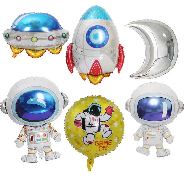 

Toy balloon cartoon astronaut rocket spaceship balloon kids universe theme birthday party decoration aluminum foil balloon