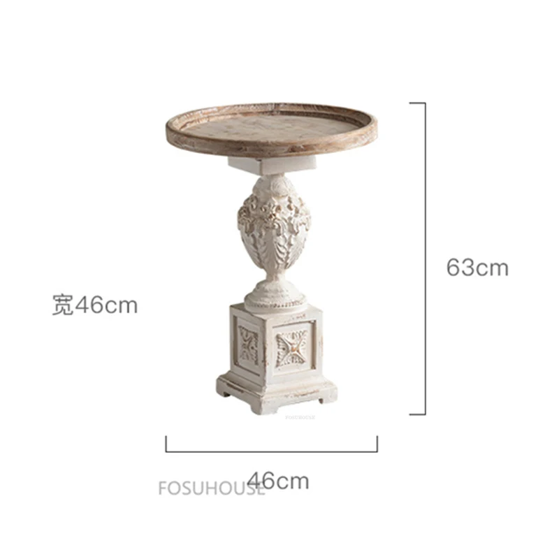 Nordic Solid Wood Coffee Table for Caf&eacute; Furniture Small Round Table Vintage Upscale Roman Carving Design Coffee Shop Side