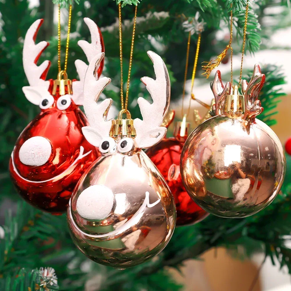 Elk Christmas Ball Ornaments Plastic Xmas Tree Hanging Pendants Christmas Holiday Party Decoration Supplies New Year Gift 4/1Pcs christmas decorations