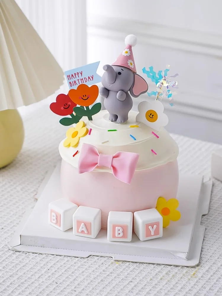 Bambini Compleanno Cake Topper Party Hat Baby Elephant Ornament Cartoon Elephant Baby Shower Primo Compleanno Decorazione Gender Reveal