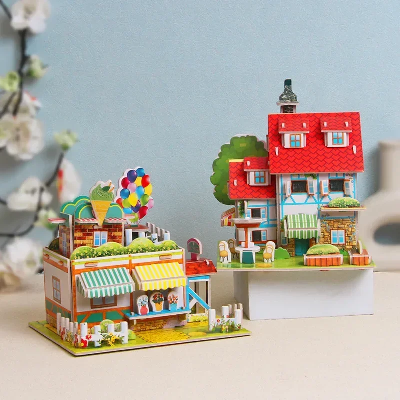 3D Exquisite Paper Puzzles Children's Handmade DIY Toys IceCream French-Hotel Flower-shop Supermarket  WL 4
