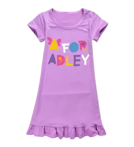 Kids Short Sleeve Cartoon Nightdress A FOR ADLEY Dress Baby Girls Princess Nightgown Children Knitted Pajama Sleepwe