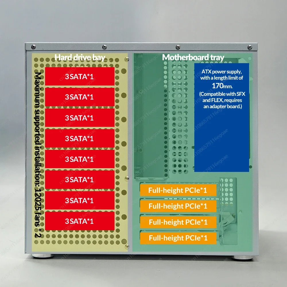 ATX 電源、バックプレーン付き Sagittarius 8 ベイ NAS タワー ケース