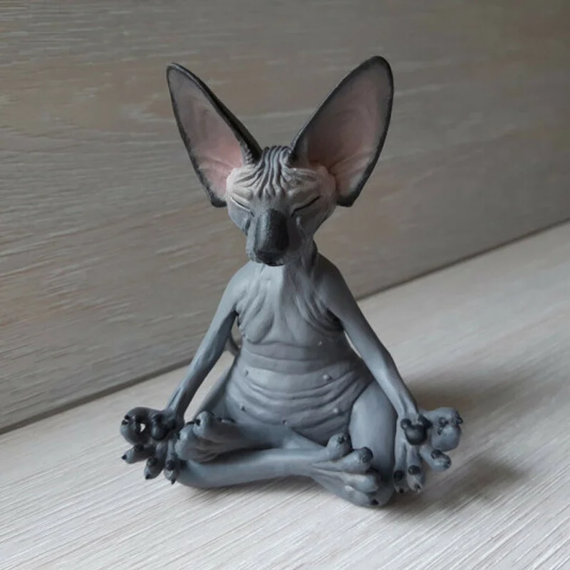 Meditation Yoga Happy Cat Whimsical Buddha Sphinx Cat Statue Art