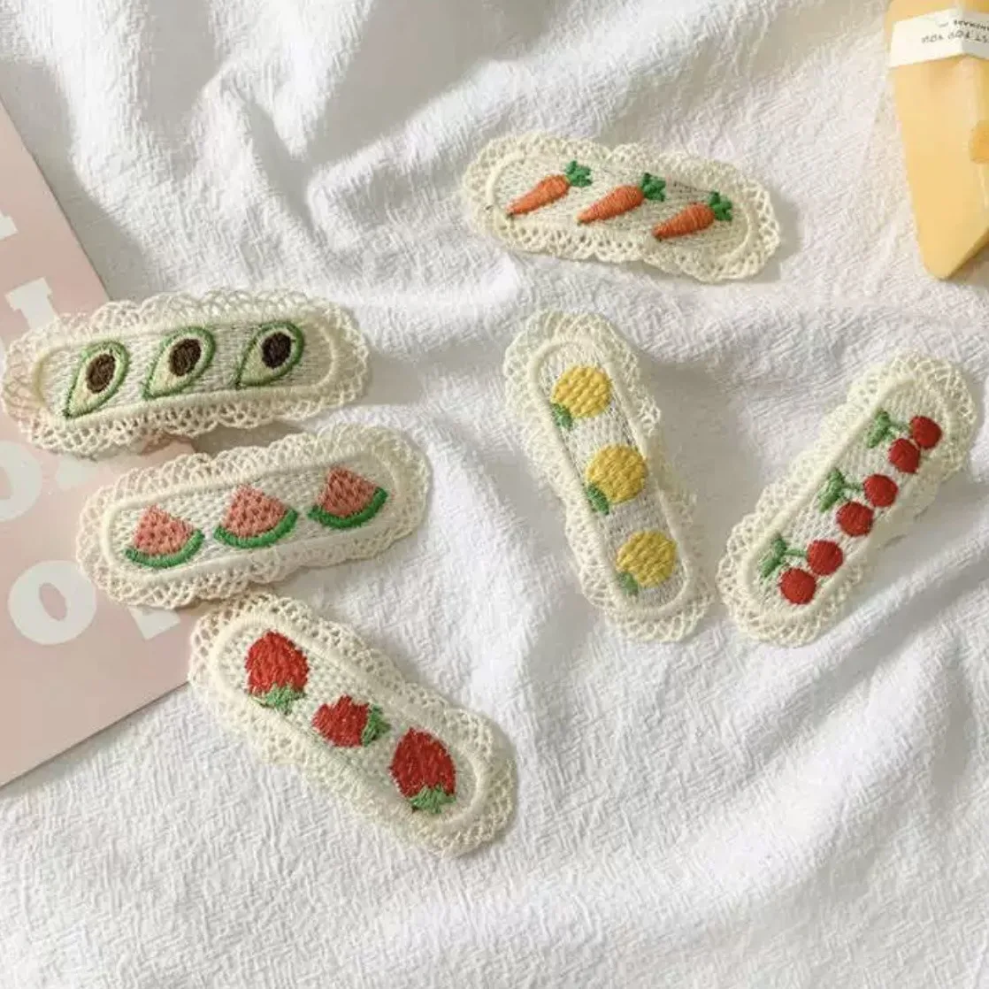 Sweeembroidery Hair Accessories Girl Heart Lace Side Clip Cute Children's Hair Accessories Pastoral Fruit Hairpin