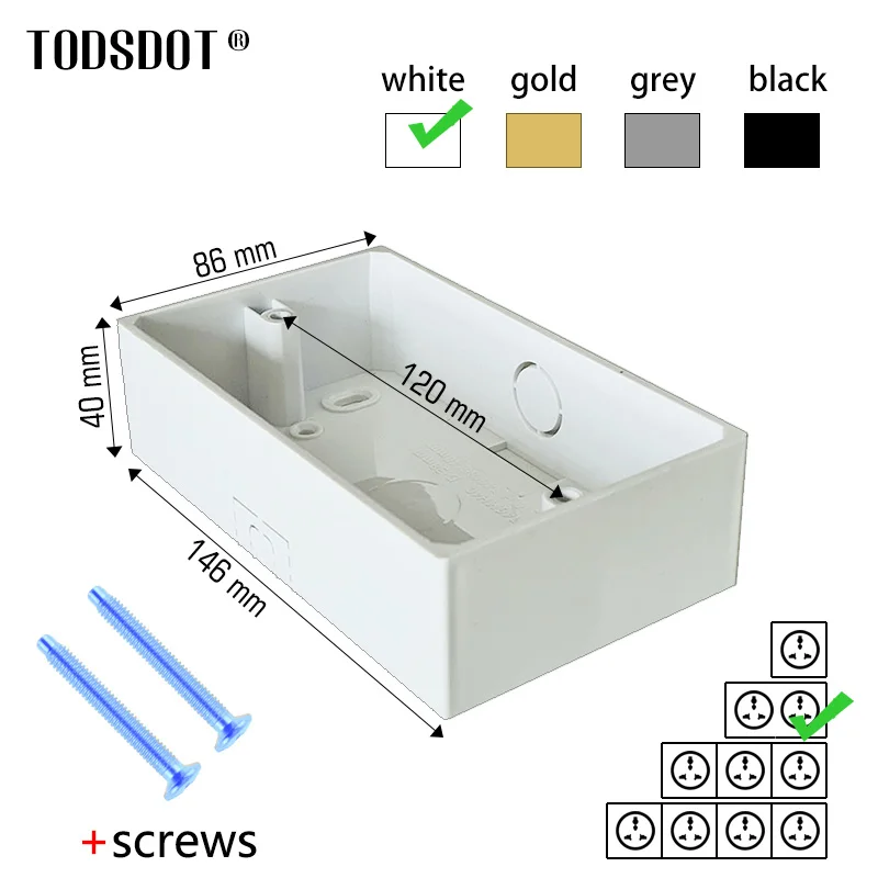 146 x 86 x 40 mm Wall Surface Mount Switch Socket Box Compact Dual Frame Wall Surface Junction Box