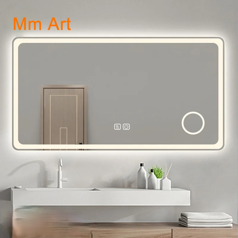 

Espejo de baño personalizado con luz LED inteligente, tocador de baño sin marco, retroiluminado, precio de fábrica, 2021
