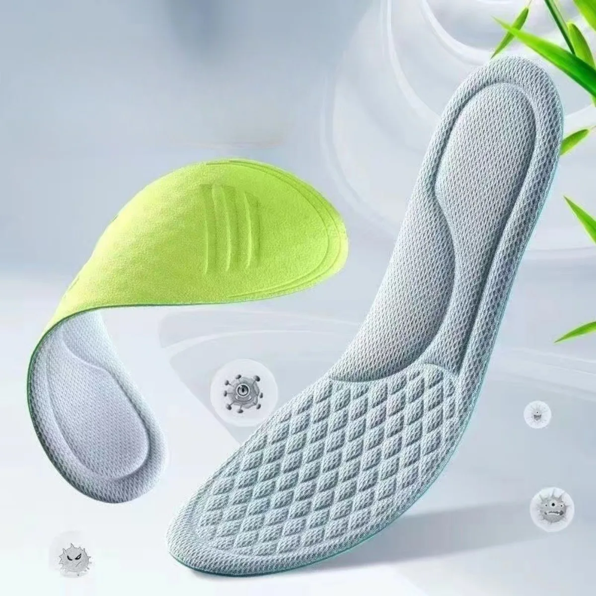 1 Pair Unisex Memory Foam Orthopedic Insoles Deodorizing Insole Shoes Sports Absorbs Sweat Soft Antibacterial Shoe Accessories