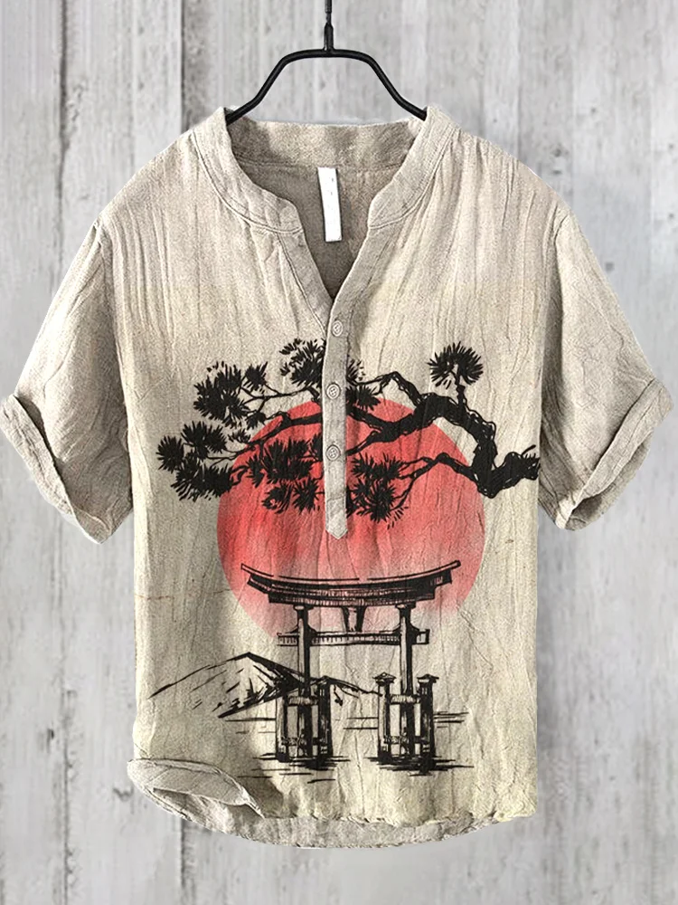 Cherry Blossom Japanese Lino Art Linen Blend Shirt