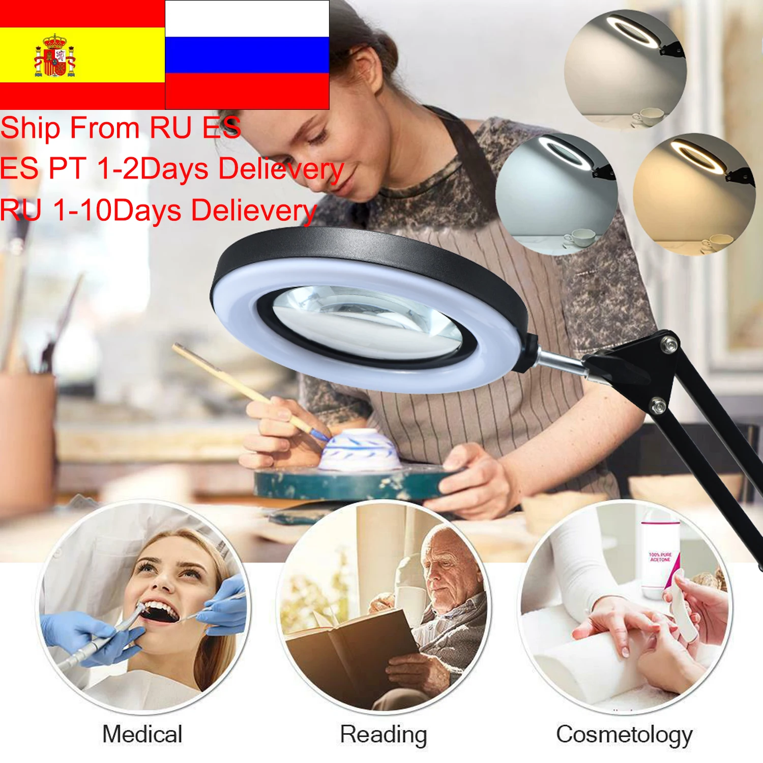 Lupa multifuncional de escritorio, lámpara de lupa iluminada regulable para  coser, leer, manualidades, soldadura de punto de cruz - AliExpress