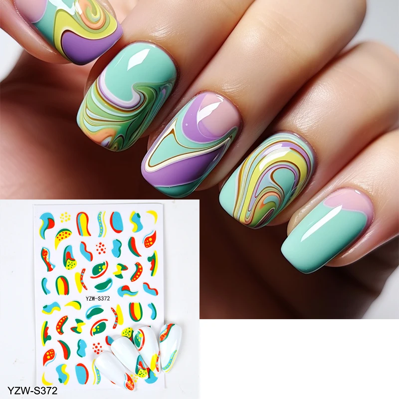 3D Swirl Lines Nail Sticker Geometria Irregolare Whirling Wave Cow Print Decal On Nails Art Charms Manicure Slider Tip