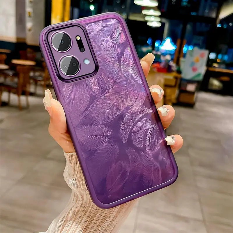 Glitter Feather Pattern Silicone Soft Case Back Cover