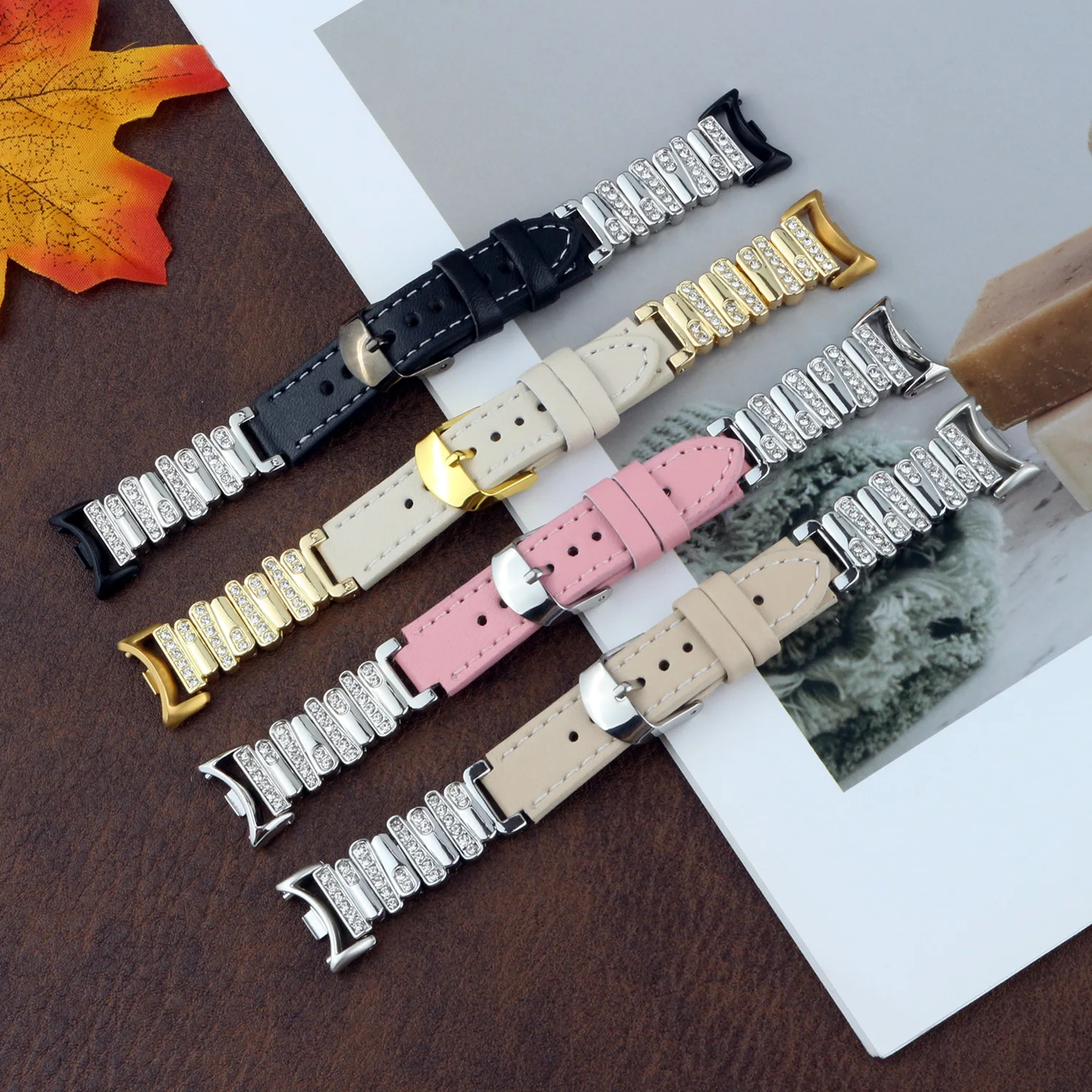 Elegant Metal & Leather Bands for Smart Watch - Bling Dressy Design for Women