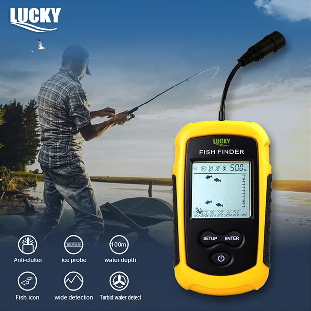 LUCKY Portable Fish Finder FF1108-1 Wired Sonar Sensor 2 Inch LCD Screen 45  Degree Detection Range Lake and Sea Fishing - AliExpress