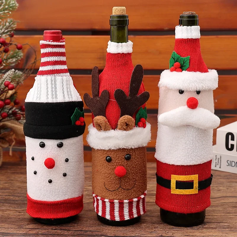 

Christmas decoration knitted cartoon bottle set creative flannelette old man bottle set snowman bottle bag