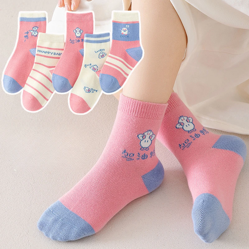 5Pairs/lot Children Socks for Girls Boy Cotton Mesh Cute Animal Print Outdoor Sports Socks Causual Spring Summer Socks
