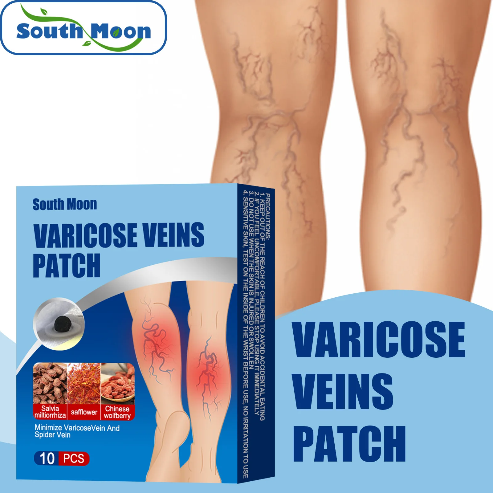 

South Moon Varicose Vein Patch Phlebitis Spider Earthworm Leg Relief Anti Swelling Removal Pain Stickers for Foot Health 10pcs