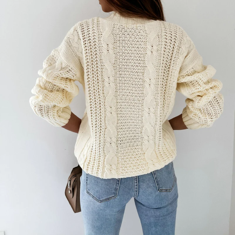 Winter Women Knitted Cardigan Sweater V-neck Long Sleeve Fried Dough Twists Solid Color Casual Autumn Elegant Lady Casual Coat