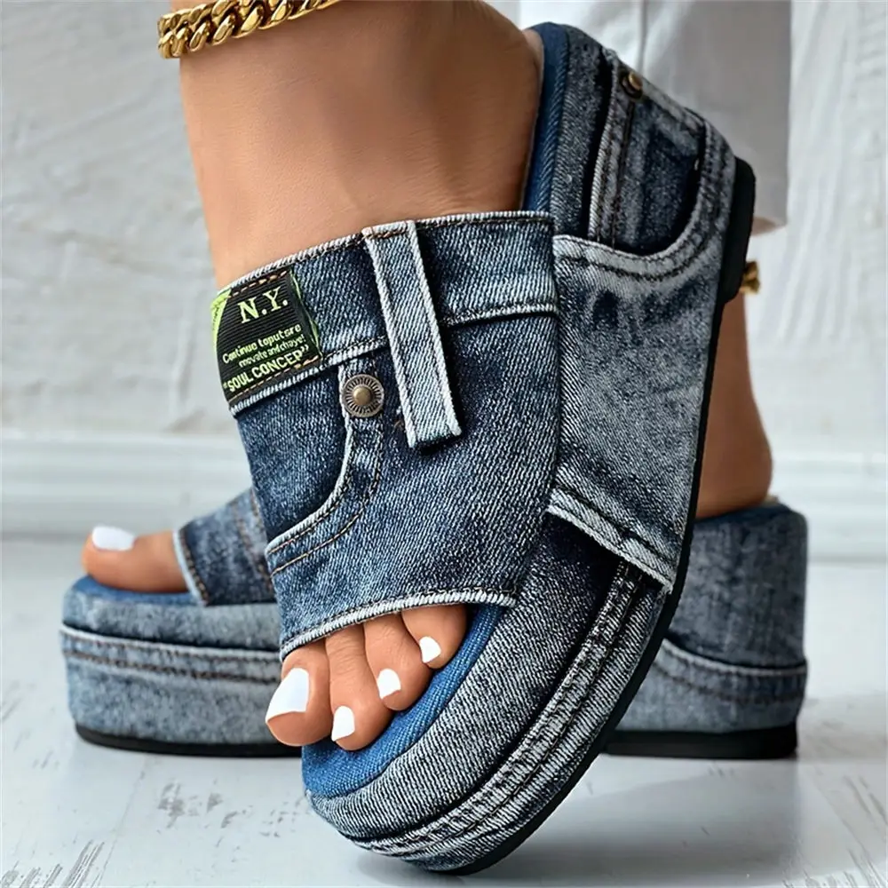 Women's Denim Platform Sandals Casual Wedges Heeled Summer Slides_voghion.com
